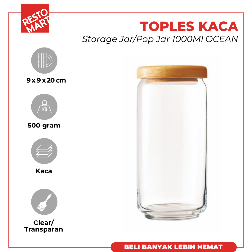 Jual Toples Kaca / Storage Jar / Pop Jar 1000 ml OCEAN Kaca (2063112 ...