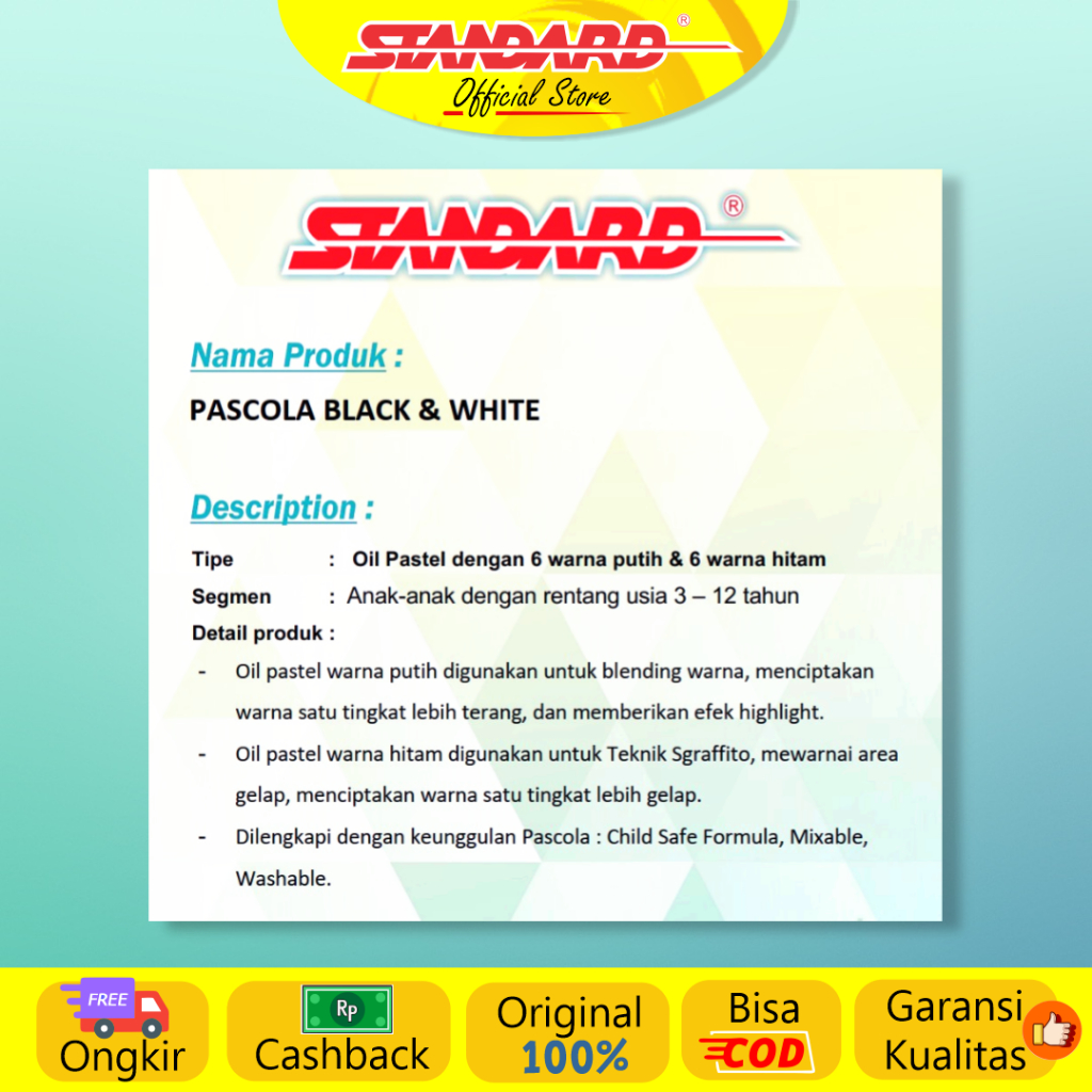 Standard - Pascola Oil Pastel Black & White 12  / Set ( Crayon / Pewarna / Coloring ) (4)