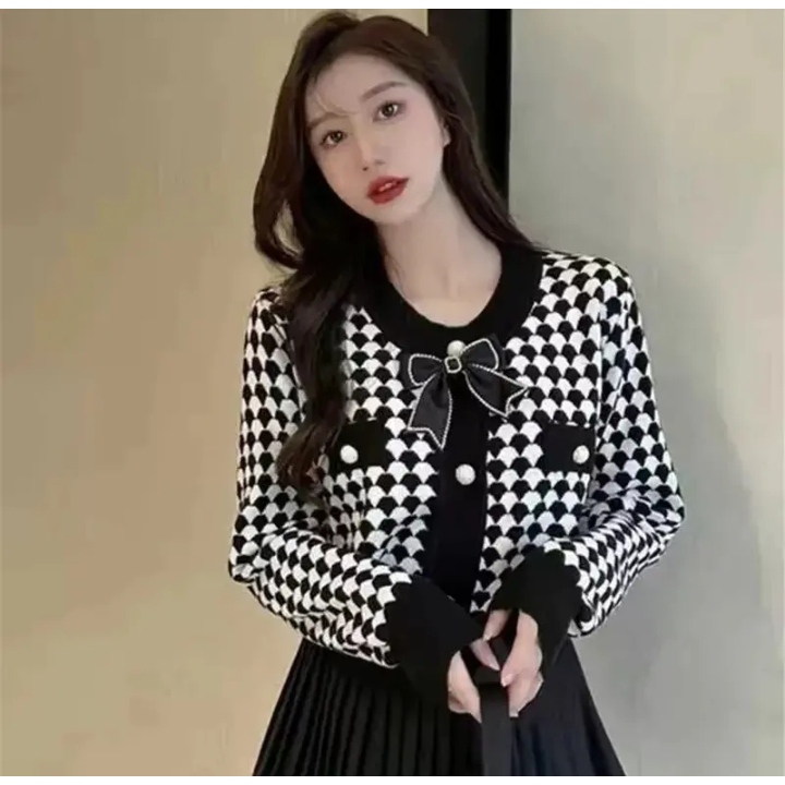 Jual Cardigan Rajut Wanita Variasi Pita Timbul 3D Knitwear Full Kancing ...