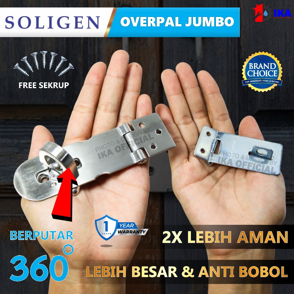 Jual Overpal Gembok SOLIGEN Large Stainless Steel Grendel Kunci Pintu ...