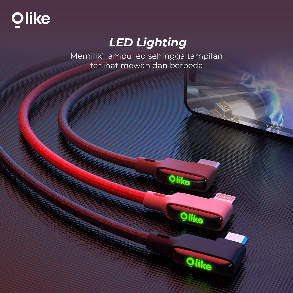 Jual Olike D501 Kabel Data Gaming 90º Micro USB / Type-C / Lightning ...
