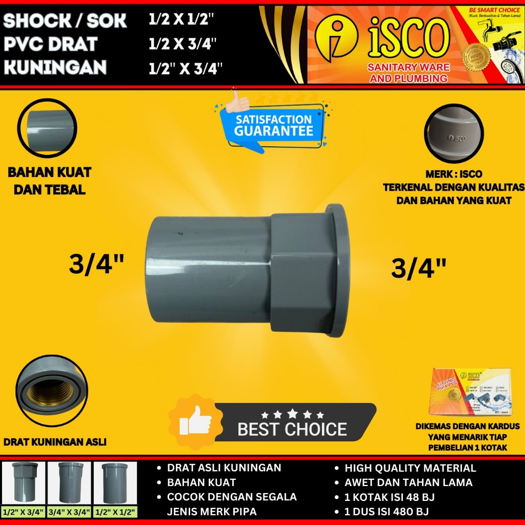 Jual SOCK Drat Dalam AW Kuningan 1/2 - 1/2 x 3/4 Inch ISCO SHOCKET ...