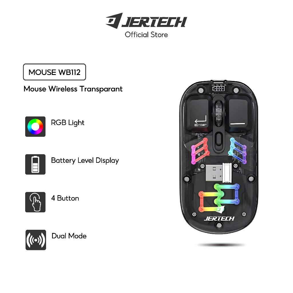 Jual JERTECH Mouse Wireless Transparant RGB WB112 2.4G Nirkabel Mouse ...