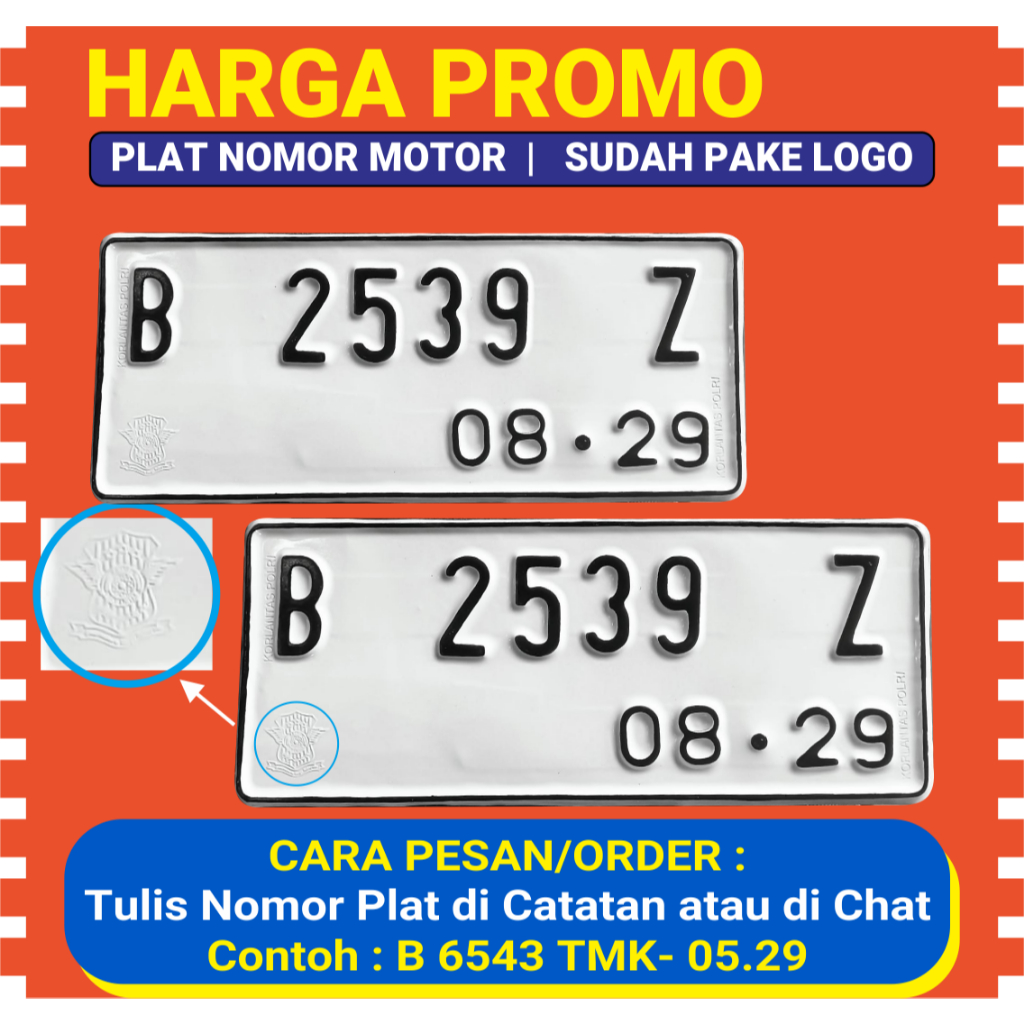 Jual CUSTOM PLAT NOMOR MOTOR STANDAR FONT BARU PUTIH HITAM ASLI