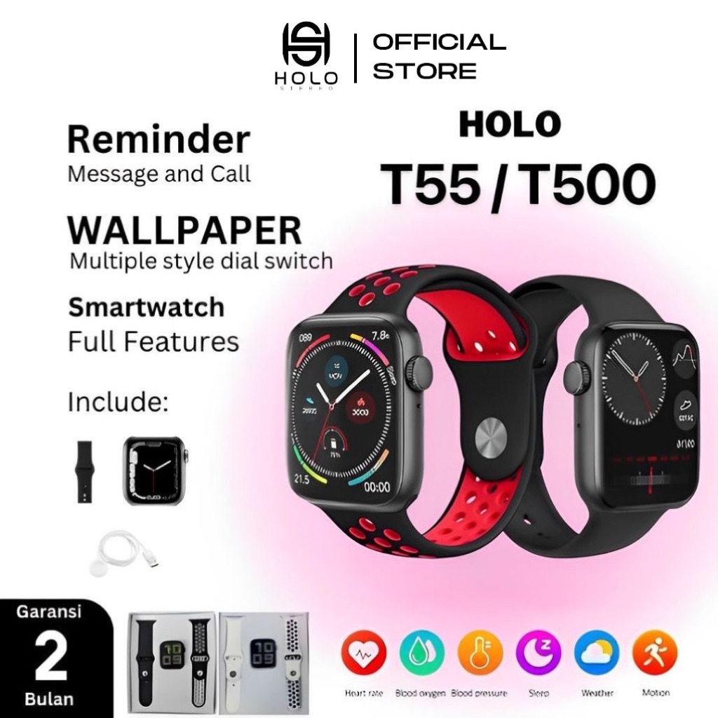 Jual HOLO Smartwatch T55 T500 Single Strap / Double Strap Original ...