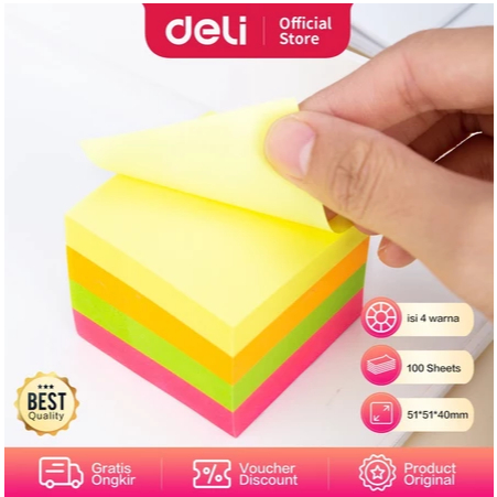 Jual Pad Notes Deli A03003 76 x 76 mm (1 Pad) | Deli Sticky Note 4x100 ...