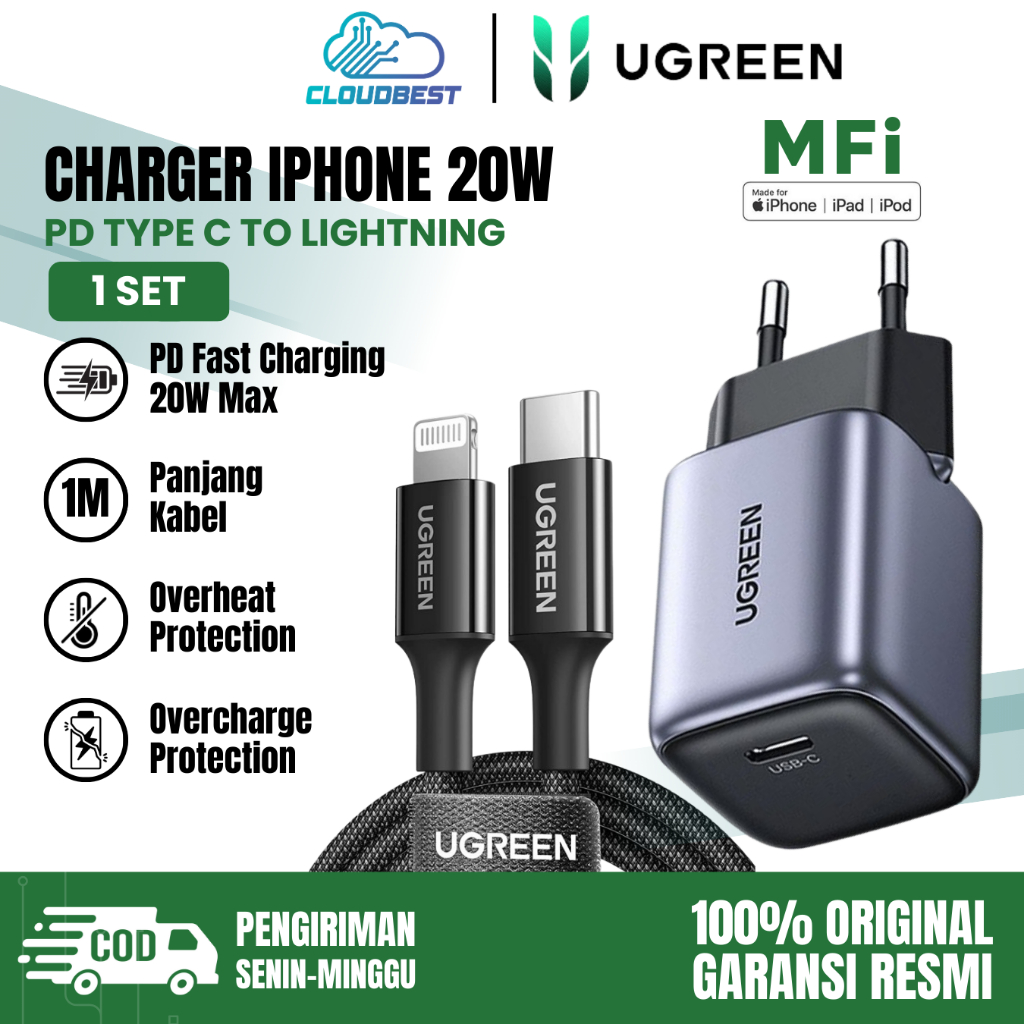 Jual Charger iPhone Ugreen MFI Type C Fast Charging 20W For Ip X XS 11 ...