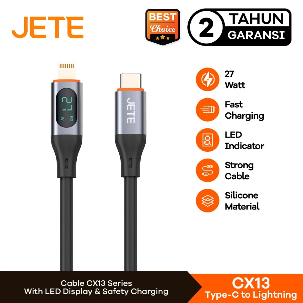 Kabel Data Kabel USB Type C to Lightning Fast Charging with LED JETE CX13 - Garansi 2 Tahun