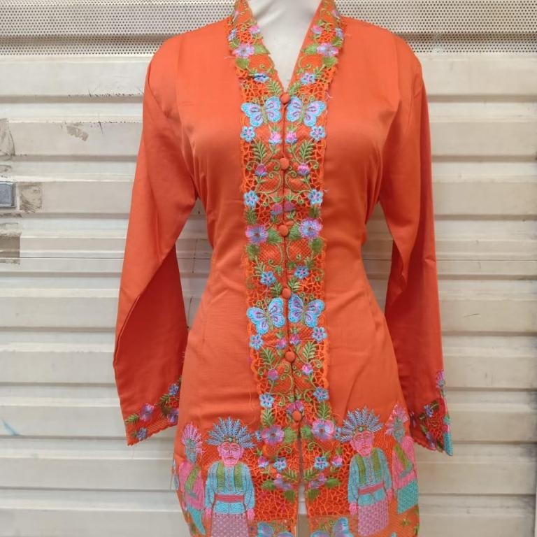 Jual Atasan Kebaya Encim Motif Ondel Ondel Orange Shopee Indonesia