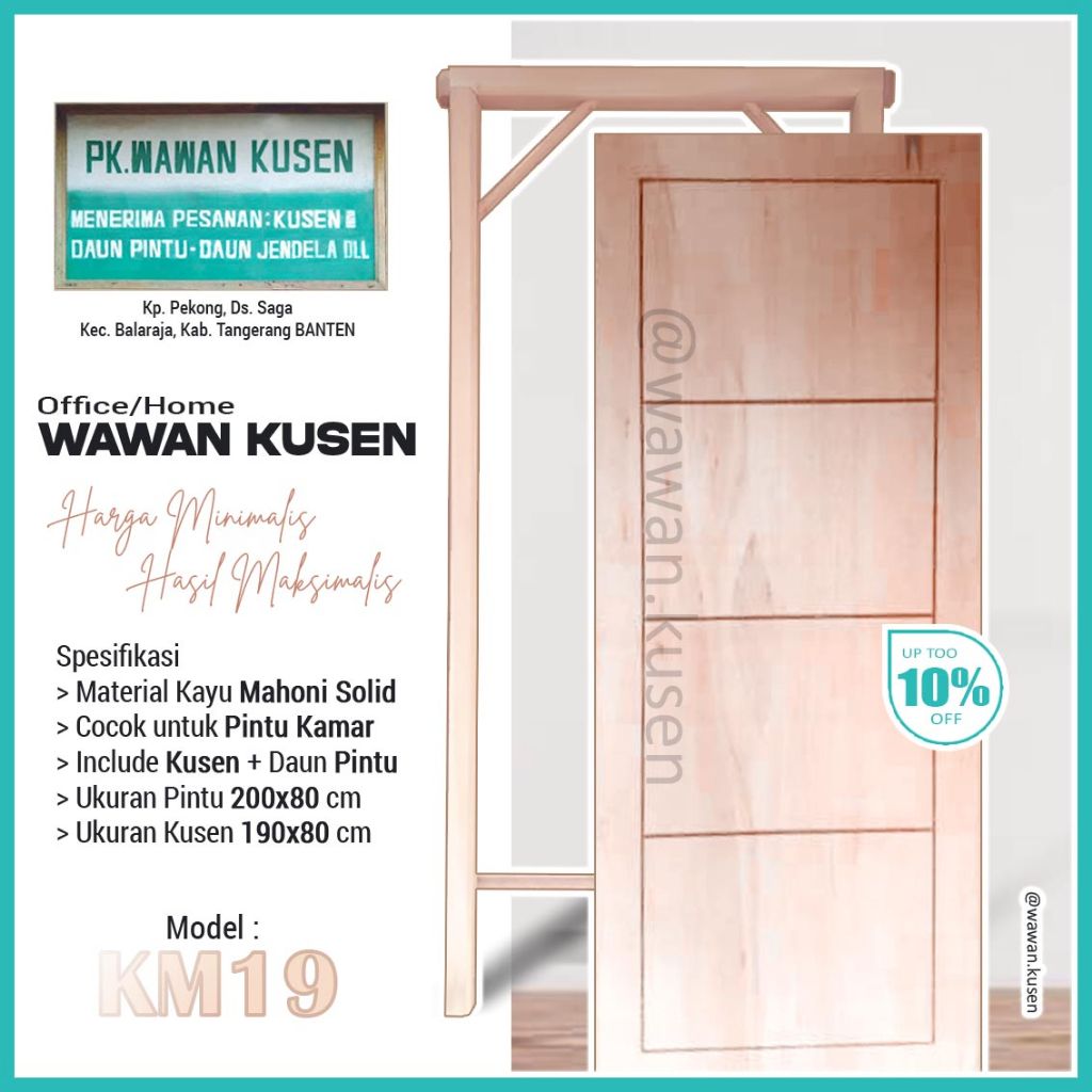 Jual Set Kusen Pintu Kamar Kayu Mahoni Solid Premium Model Km