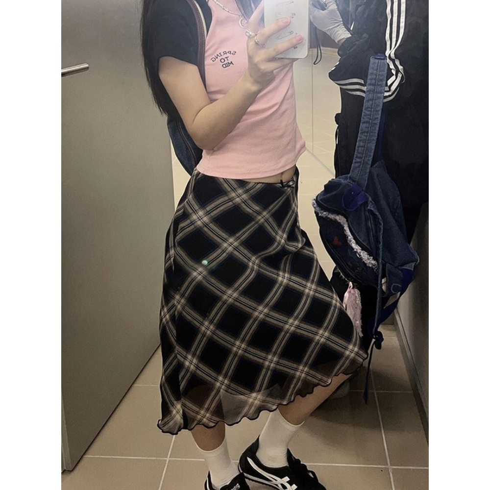 High waisted plaid skirt 90s style sale