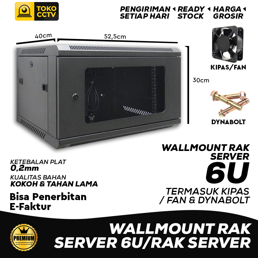 Jual Rak Server Ukuran 6U, Wallmount Rack Server 6U Single Glass Door ...