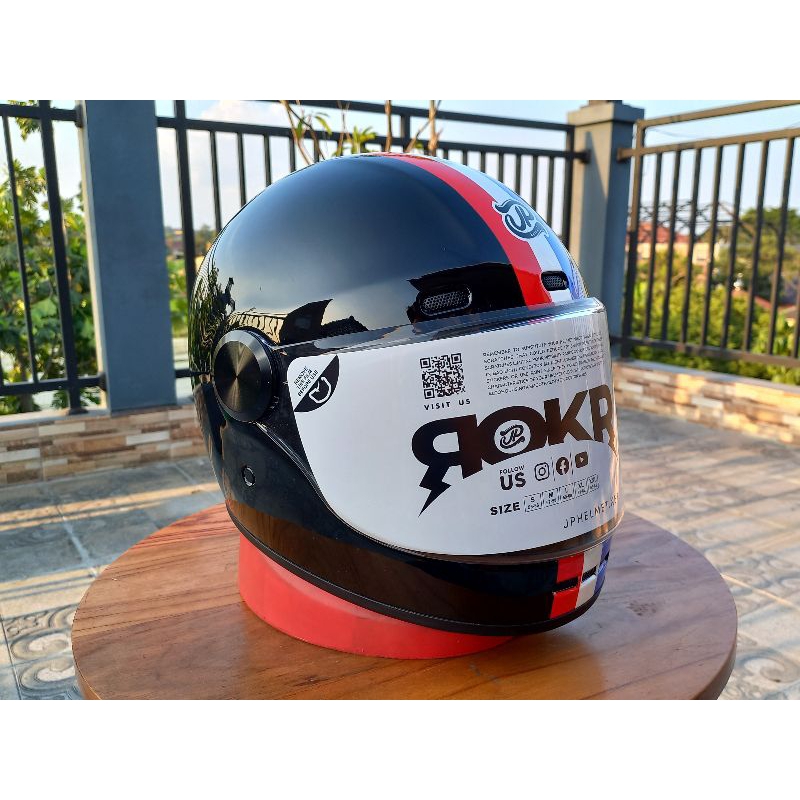 Jual HELM JP ROKR RK 02 BLACK GLOSS ORIGINAL HELMET RETRO CAKIL ...