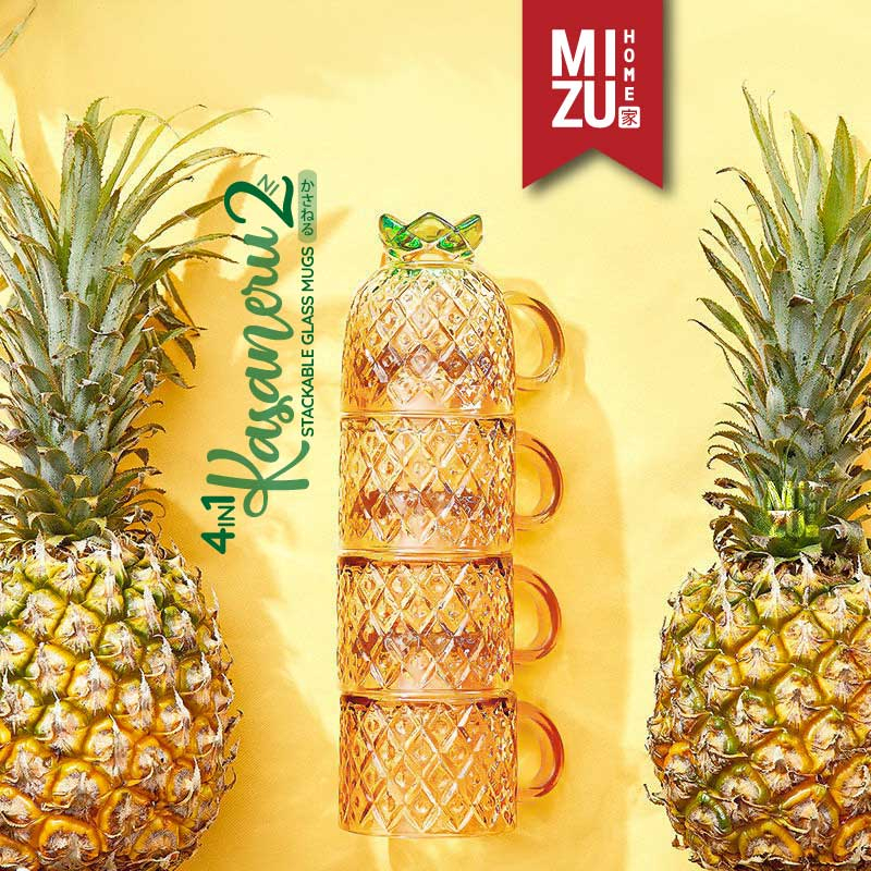 Jual Mizu Kasaneru Ni 4in1 Stackable Glass Mugs Set Pineapple Glass Cangkir Kaca Nanas Gelas 3963