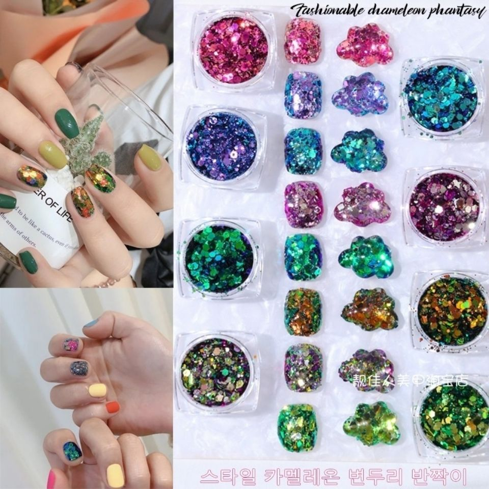 Jual Gliter Nail Art 1set isi 8 Hiasan Nail Art Aksesoris Nail Art