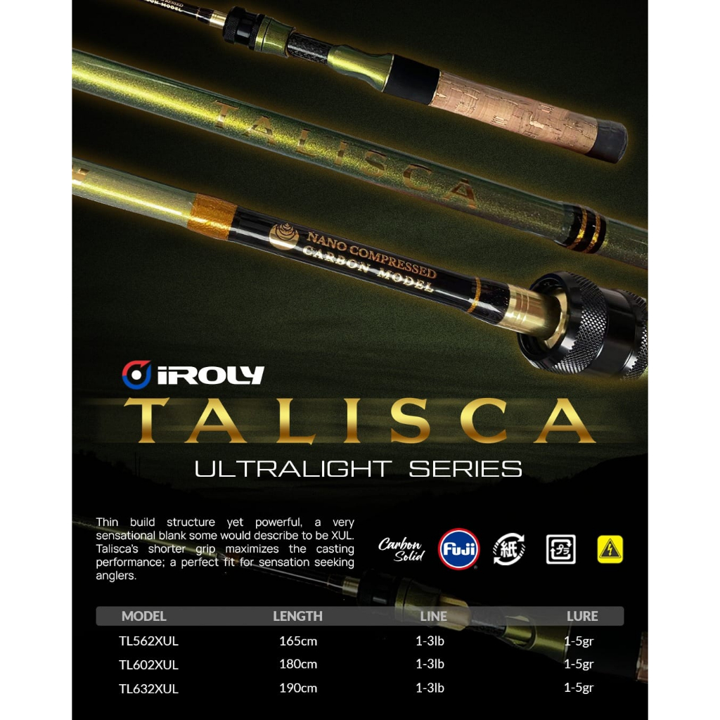 Jual Rod SPINNING IROLY TALISCA ULTRALIGHT SERIES SOLID CARBON | Shopee ...
