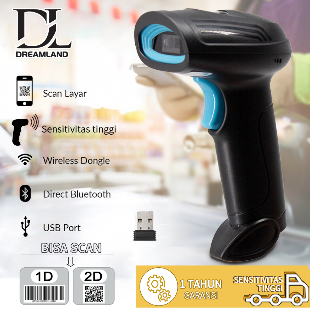 Jual DL 2D Barcode Scanner Laser 2.4G USB Wireless + Bluetooth