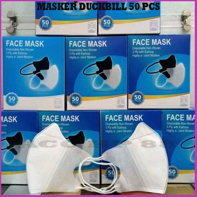 Jual ACCHP MASKER DUCKBILL 50 PCS NO BOX 1PACK 50 3PLY PUTIH | Shopee ...