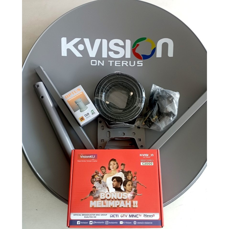 Jual Satellte Receiver Kvision Bromo C2000 kotak Merah lengkap Dish