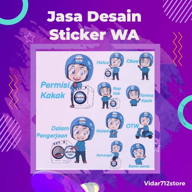 Jual Jasa desain sticker WhatsApp custom maskot Shopee Indonesia