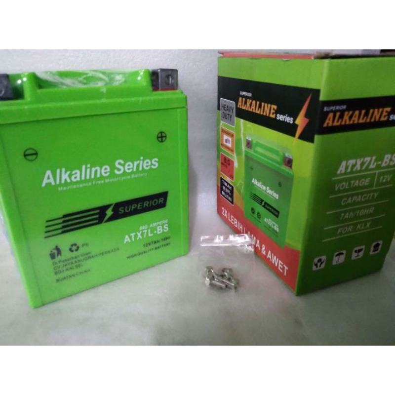 Jual aki accu Alkaline ATX7L-BS KAWASAKI KLX 12 volt 7 ampere full