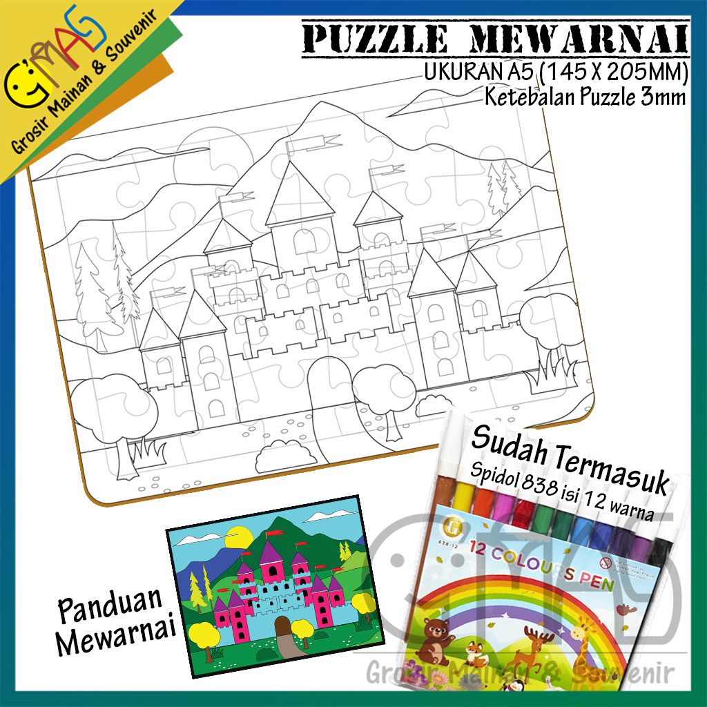 Jual Mewarnai puzzle dengan spidol ukuran 14,5x20,5cm DIY coloring