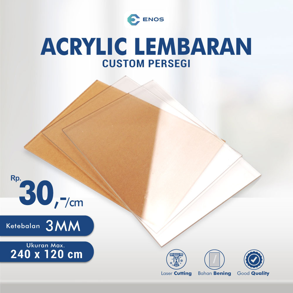 Product image [ENOS DIGITAL] Akrilik Acrylic Lembaran Bening Warna 3MM | Ukuran Bebas Pilih Sendiri Potongan Custom Laser Cutting
