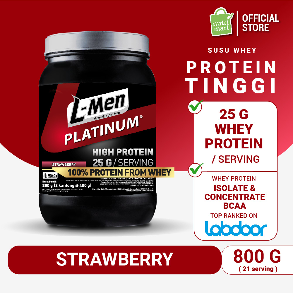 Jual LMen Platinum Strawberry 800 gram (25 gram protein/serving) / 1,7lbs 21 Serving 5,9g