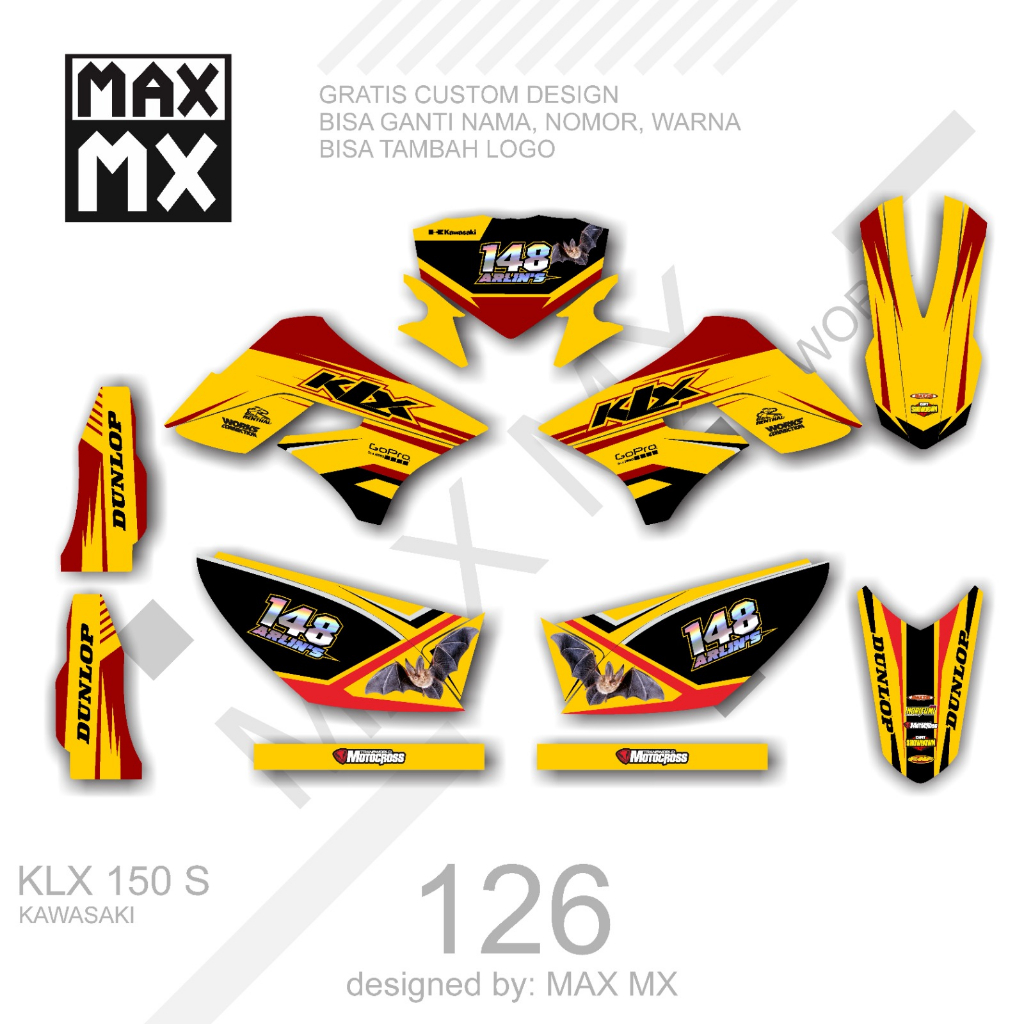 Jual Stiker sticker decal motor klx 150 s Motif kuning hitam cutting ...