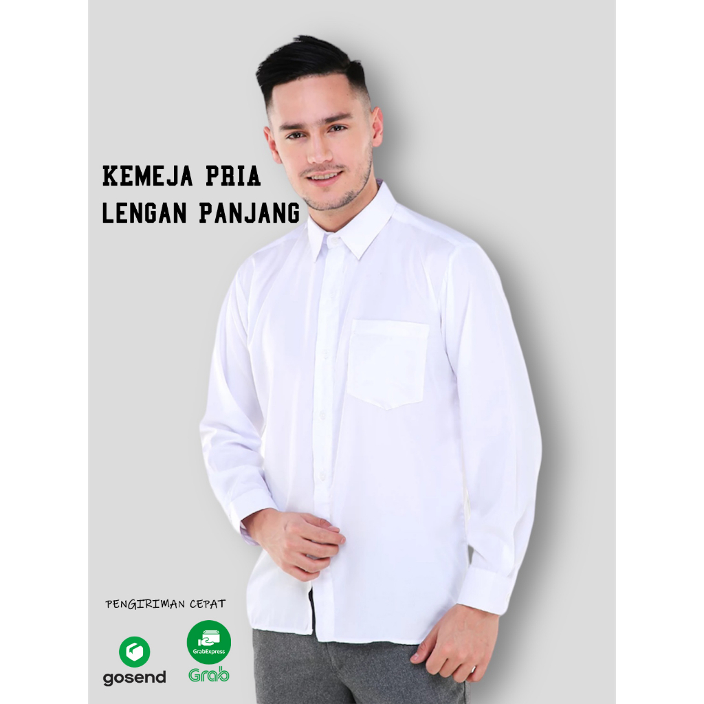 Jual Baju Kemeja Putih Polos Pria Lengan Panjang Kemeja Kerja Pria Kemeja Putih Polos Lengan