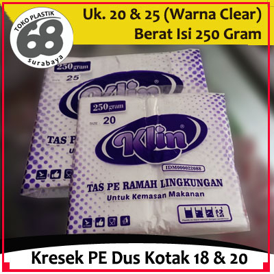 Kantong Kresek PE Untuk Dus Kotak Makanan Ukuran 20 dan 25 Merk Klin