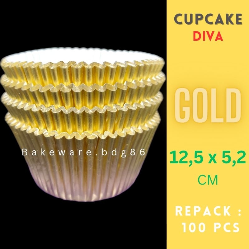 Jual DIVA CUPCAKE CASES GOLD 125/52 REPACK ISI 100 PCS PAPER CUP KERTAS ...