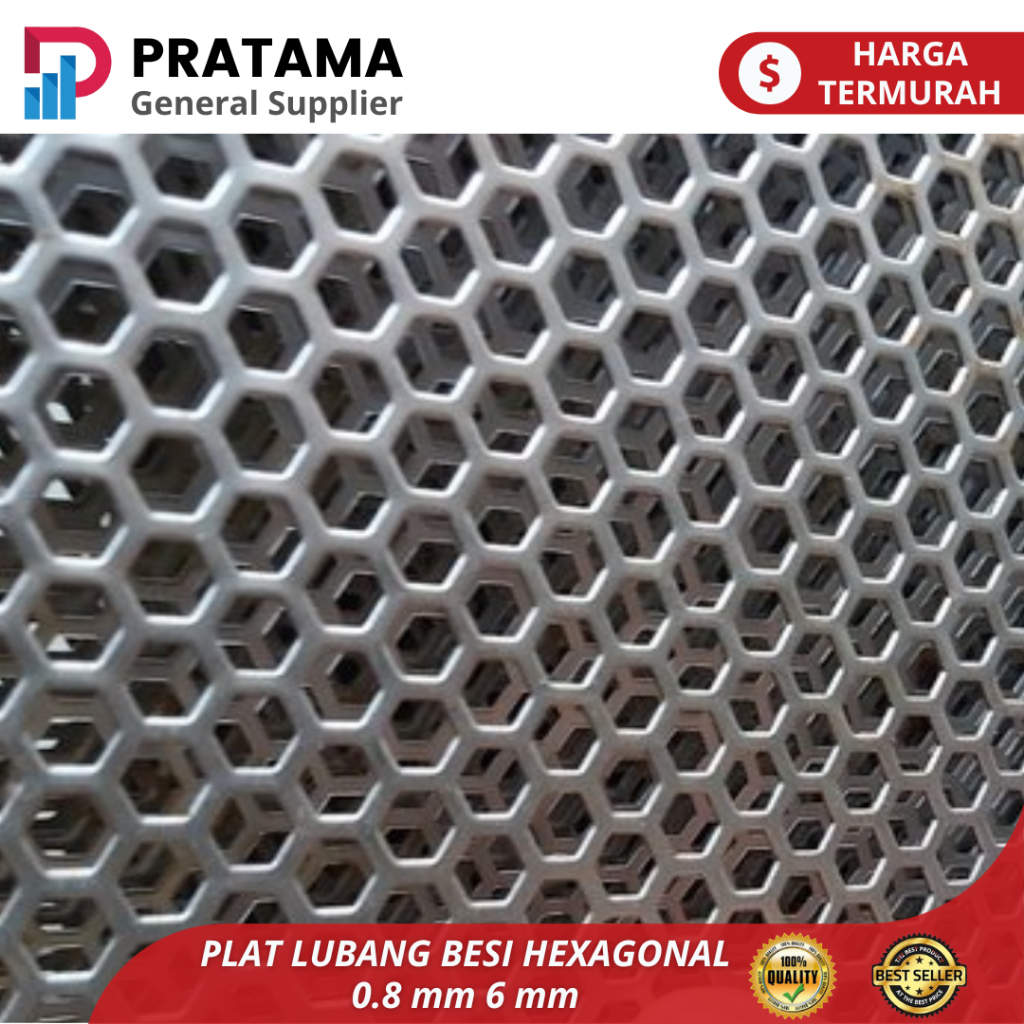 Jual Plat Lubang Besi pagarSegi Enam Hexagonal 0.8 mm Lubang 6 mm (1 x