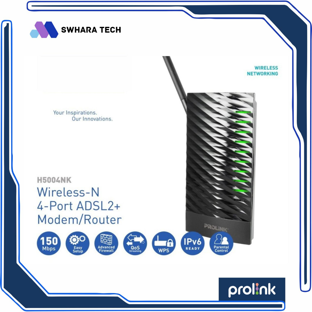 Jual PROLiNK WirelessN 4Port ADSL2+ Modem Router (H5004NK) Shopee