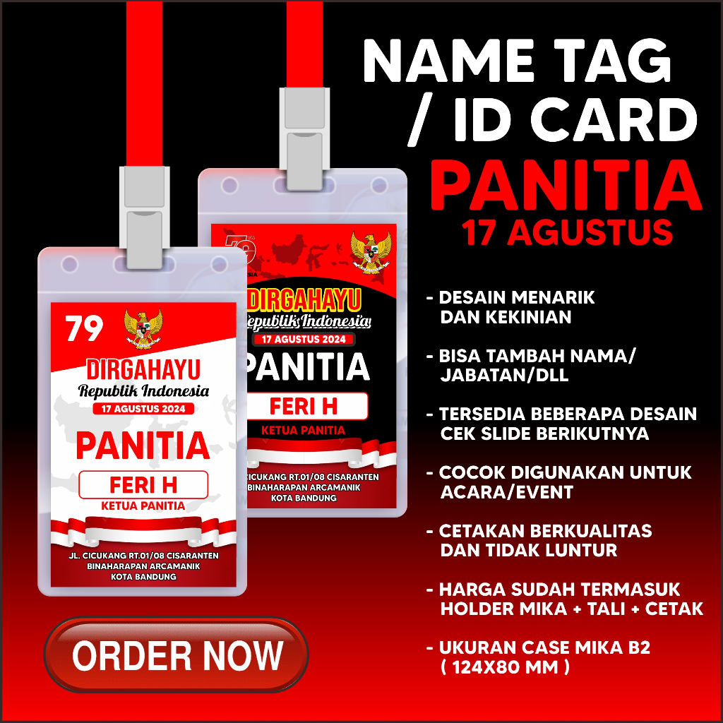 Jual NAME TAG ID CARD PANITIA 17 AGUSTUS ID CARD AGUSTUSAN ID CARD