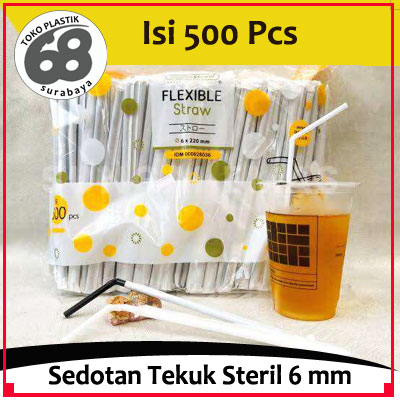 Sedotan Tekuk Steril 6mm Warna Putih Hitam Isi 500 Pcs