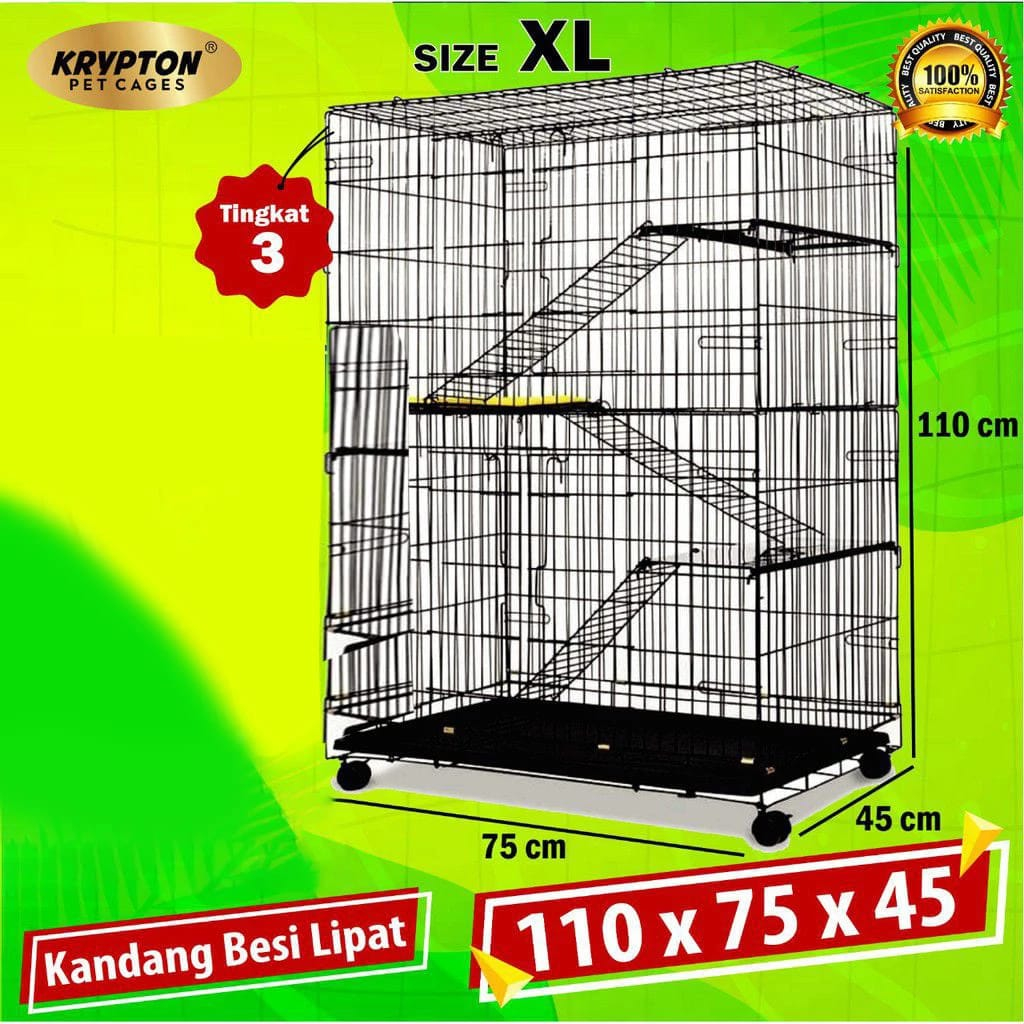 Jual Kandang Kucing Tingkat 3 Jumbo XL 110x75x45 + RODA (bisa untuk 5-6 ...