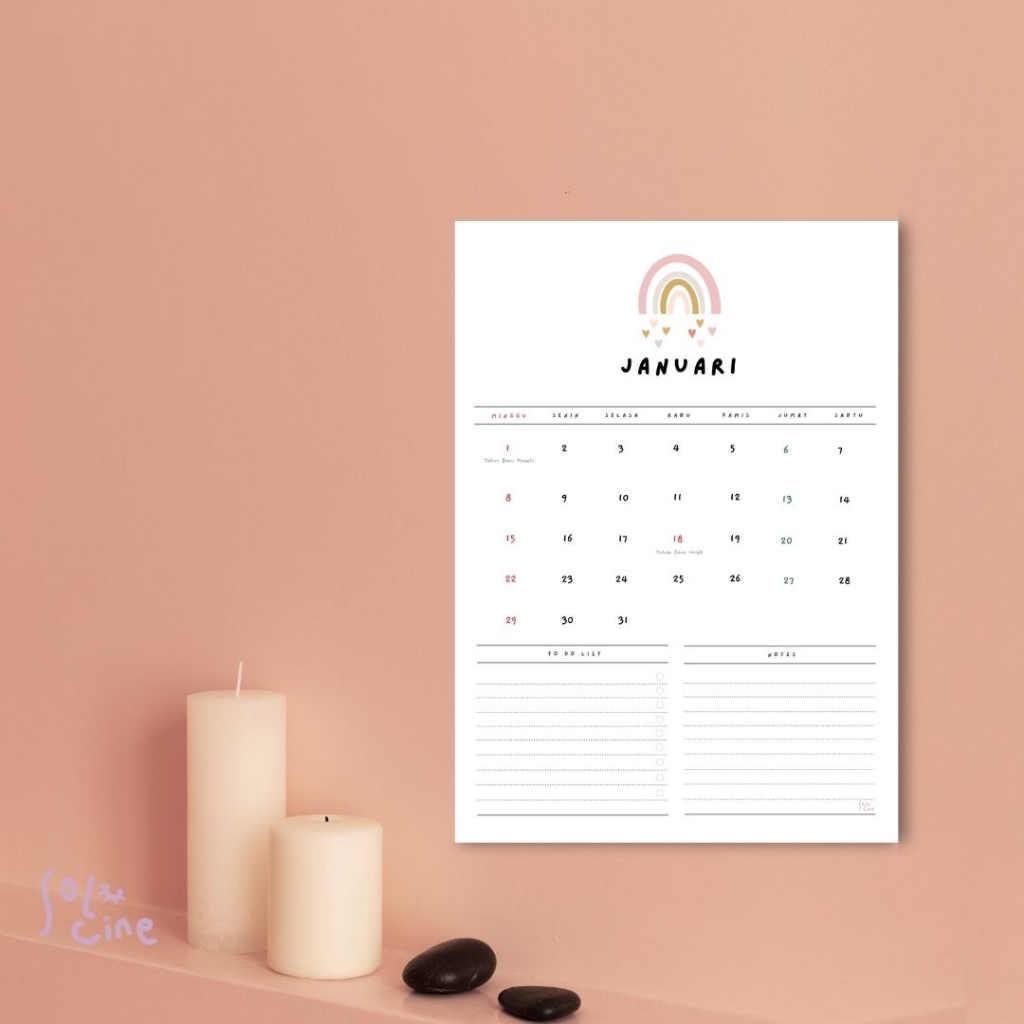 Jual Kalender Aesthetic 2024 - A4 - 12 lembar + Cover (Libur nasional ...