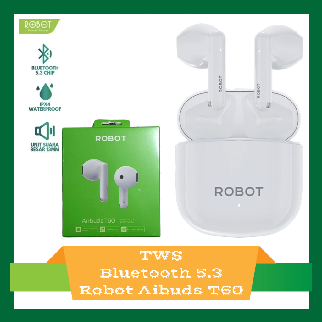 Jual TWS Airbuds Robot T60 True Wireless Earbud Bluetooth 5.3