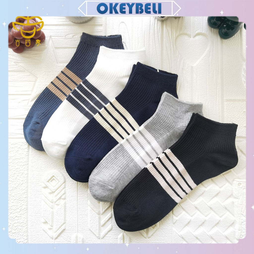 Jual Okey Belikk Kaos Kaki Motif Garis Garis Korea Kaus Kaki Panjang Betis Warna Cewek