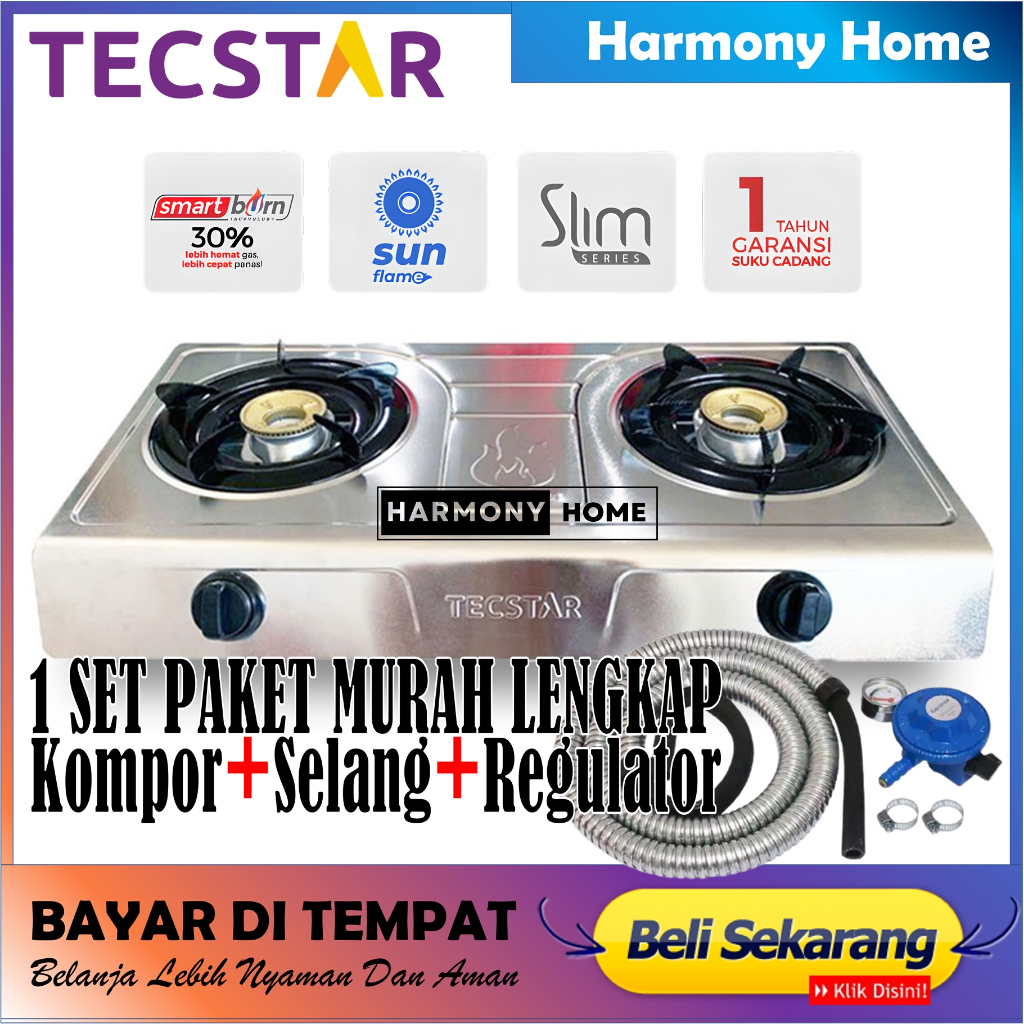 Jual Kompor Gas Tecstar Kompor Gas Tungku Stainless Bonus Selang Paket Regulator Meter