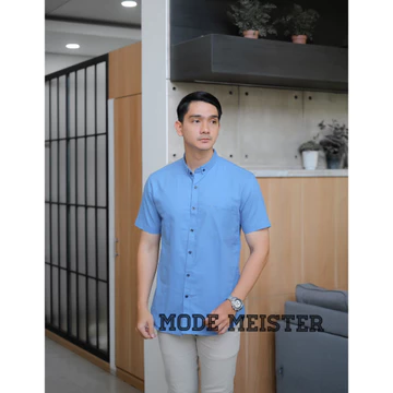 Kemeja Casual Pria Lengan Pendek Slimfit Premium Warna Cream