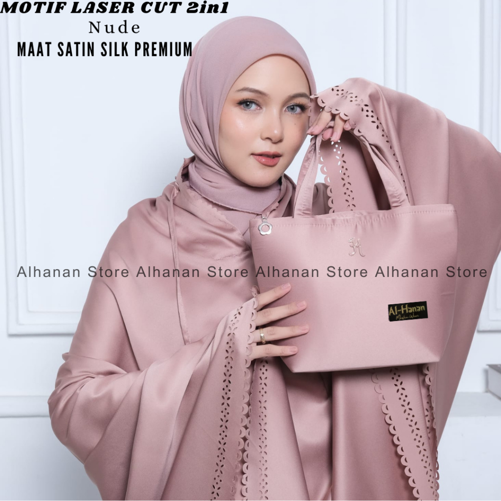 Alhanan - Mukena Dewasa Satin Silk Premium Travel Jumbo Traveling Laser Cut 2in1