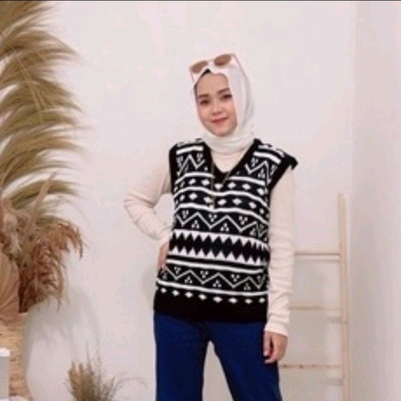 Jual Vest Knit Motif Batik Maroko - Atasan Baju Rompi Rajut Wanita lucu ...
