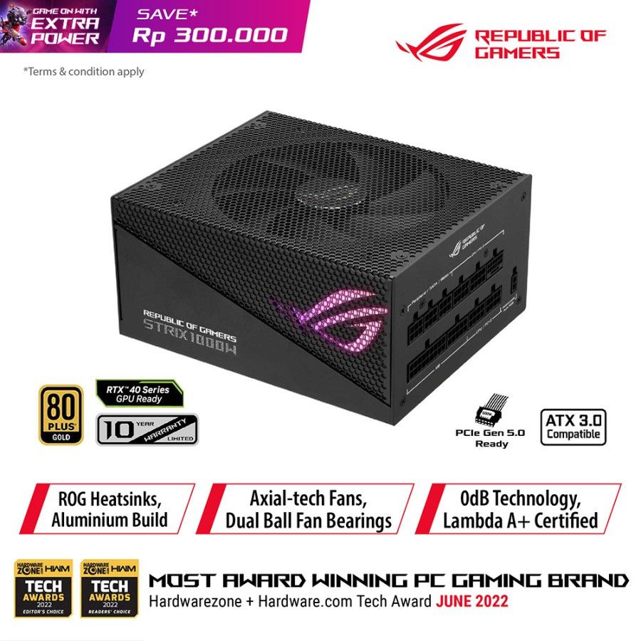 Jual ASUS ROG STRIX 1000G AURA 1000W 80+ GOLD PCIE5.0 ATX3 PSU Power ...
