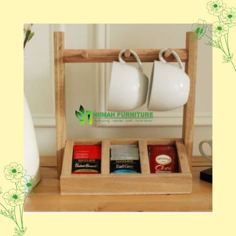 Jual Wooden Tea Box and Mug holder / Rak gelas gantung dan tempat teh ...