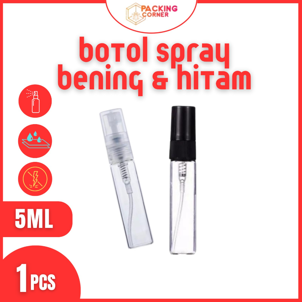Jual Botol Spray Vial Kaca 5ml Botol Refill Parfum Bening Hitam Travel