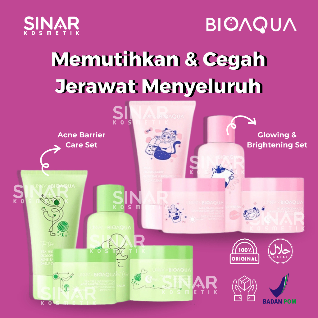 Jual Bioaqua Bio Aqua 4pcs Skincare Paket Niacinamide Glowing Brightening Tea Tree