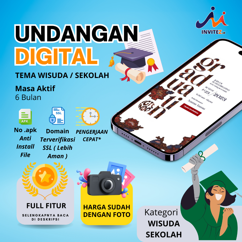 Jual Undangan Digital Wisuda, Acara Sekolah [ SUDAH SAMA FOTO