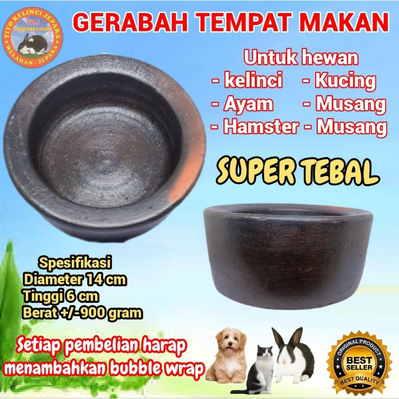 Jual Tempat Pakan Kelinci Kucing Ayam Gerabah Makan Super Tebal